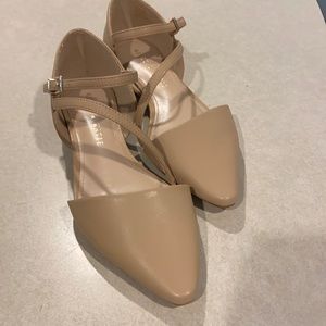 Kelly & Katie nude flats with ankle strap, 6.5